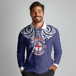New Zealand United Tribes Te Kara Long Sleeve Polo Shirt He Whakaputanga Maori Pattern