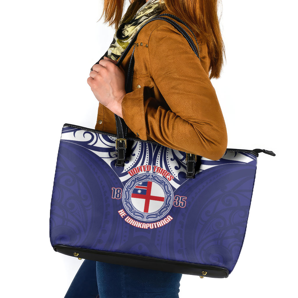 New Zealand United Tribes Te Kara Leather Tote Bag He Whakaputanga Maori Pattern