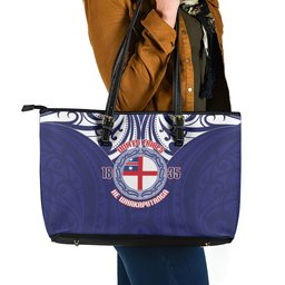 New Zealand United Tribes Te Kara Leather Tote Bag He Whakaputanga Maori Pattern