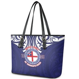 New Zealand United Tribes Te Kara Leather Tote Bag He Whakaputanga Maori Pattern