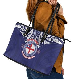 New Zealand United Tribes Te Kara Leather Tote Bag He Whakaputanga Maori Pattern
