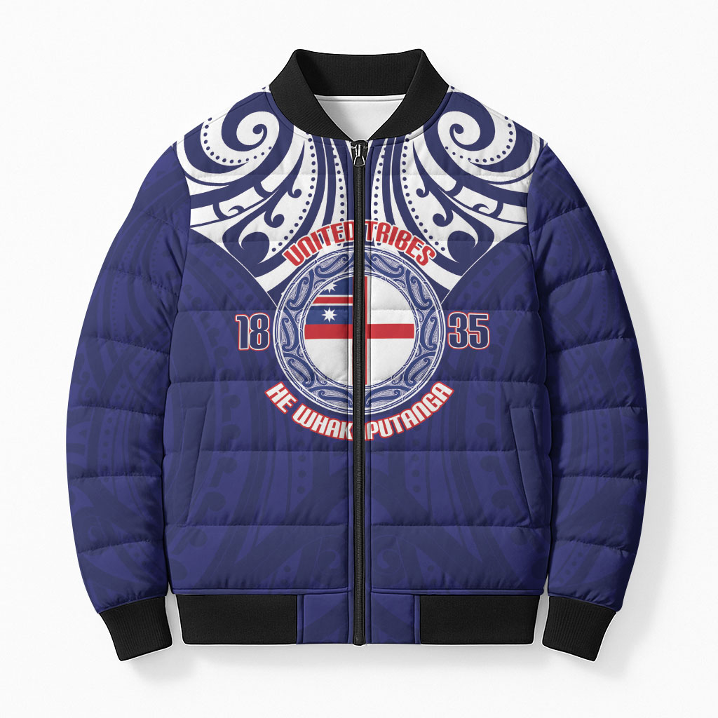 New Zealand United Tribes Te Kara Bomber Puffer Jacket He Whakaputanga Maori Pattern
