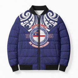 New Zealand United Tribes Te Kara Bomber Puffer Jacket He Whakaputanga Maori Pattern