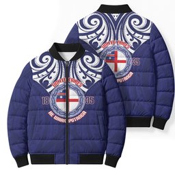 New Zealand United Tribes Te Kara Bomber Puffer Jacket He Whakaputanga Maori Pattern