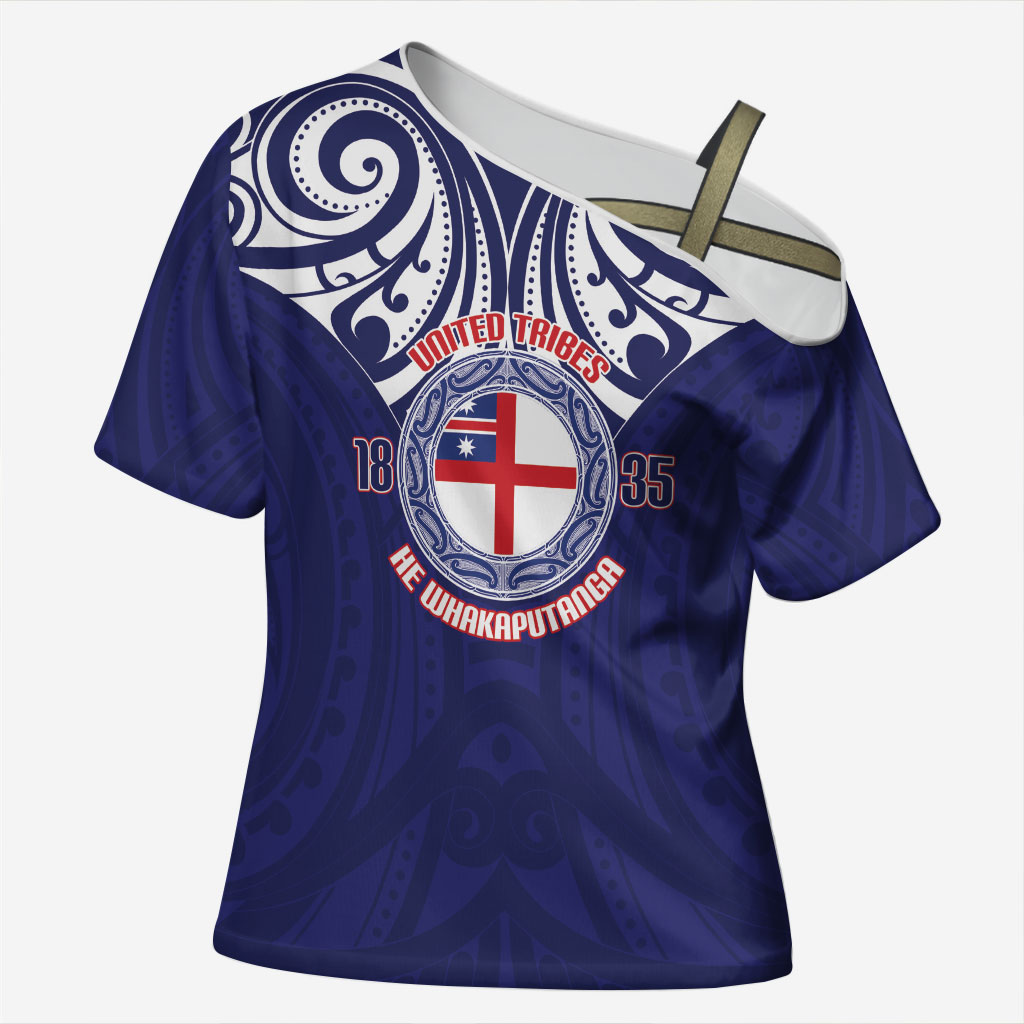 New Zealand United Tribes Te Kara Cross Shoulder Shirt He Whakaputanga Maori Pattern