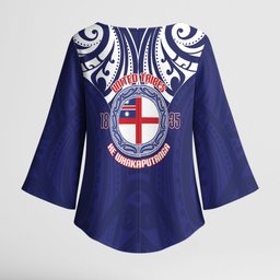 New Zealand United Tribes Te Kara Kimono Sleeve Blouse He Whakaputanga Maori Pattern