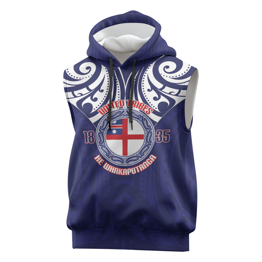 New Zealand United Tribes Te Kara Sleeveless Hoodie He Whakaputanga Maori Pattern