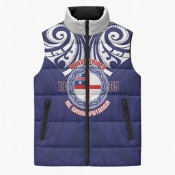 New Zealand United Tribes Te Kara Sleeveless Puffer Jacket He Whakaputanga Maori Pattern