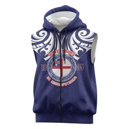 New Zealand United Tribes Te Kara Sleeveless Zip Hoodie He Whakaputanga Maori Pattern