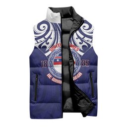 New Zealand United Tribes Te Kara Sleeveless Puffer Jacket He Whakaputanga Maori Pattern