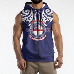 New Zealand United Tribes Te Kara Sleeveless Zip Hoodie He Whakaputanga Maori Pattern