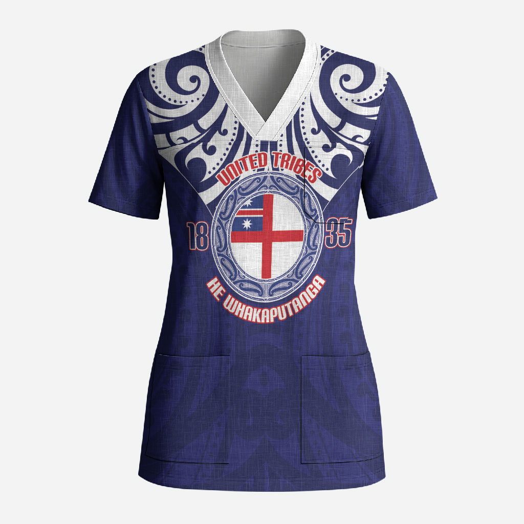 New Zealand United Tribes Te Kara Scrub Top He Whakaputanga Maori Pattern