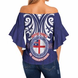 New Zealand United Tribes Te Kara Off Shoulder Wrap Waist Top He Whakaputanga Maori Pattern