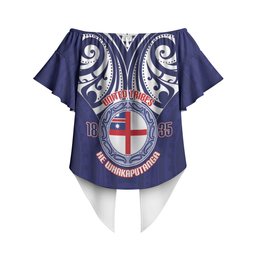 New Zealand United Tribes Te Kara Off Shoulder Wrap Waist Top He Whakaputanga Maori Pattern