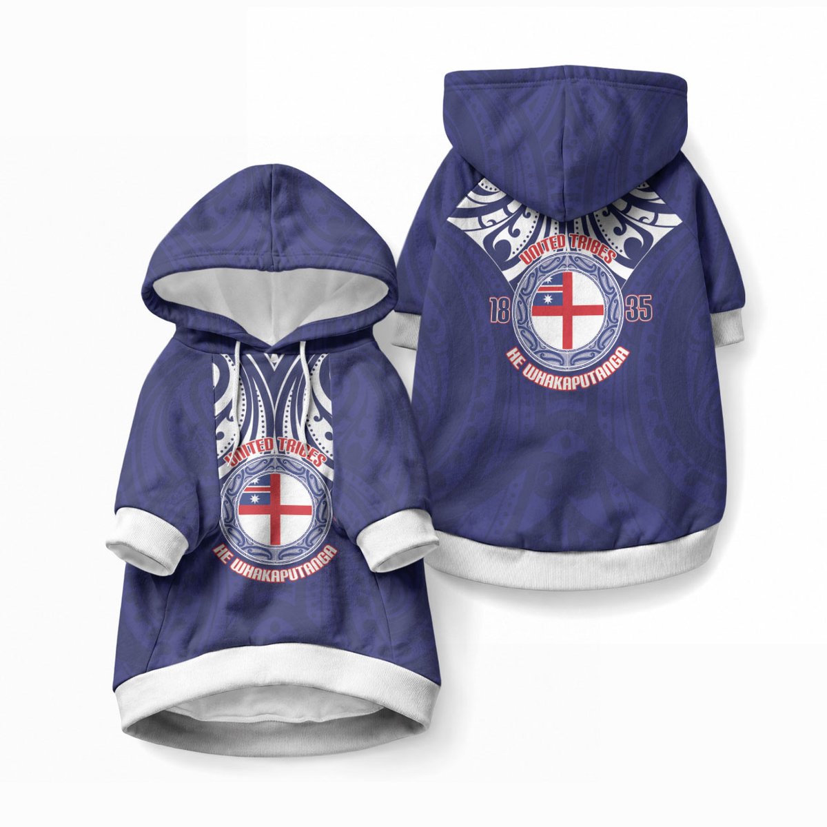 New Zealand United Tribes Te Kara Pet Hoodie He Whakaputanga Maori Pattern
