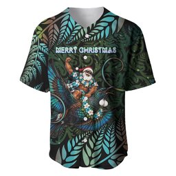 New Zealand Christmas Baseball Jersey Santa Riding Tui Bird Silver Fern