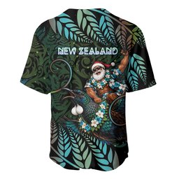 New Zealand Christmas Baseball Jersey Santa Riding Tui Bird Silver Fern