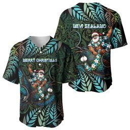 New Zealand Christmas Baseball Jersey Santa Riding Tui Bird Silver Fern