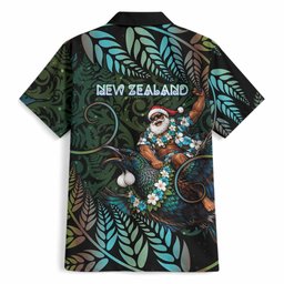 New Zealand Christmas Hawaiian Shirt Santa Riding Tui Bird Silver Fern