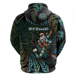 New Zealand Christmas Hoodie Santa Riding Tui Bird Silver Fern