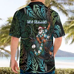 New Zealand Christmas Hawaiian Shirt Santa Riding Tui Bird Silver Fern