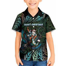 New Zealand Christmas Hawaiian Shirt Santa Riding Tui Bird Silver Fern