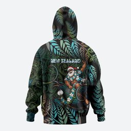 New Zealand Christmas Hoodie Santa Riding Tui Bird Silver Fern