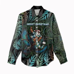 New Zealand Christmas Women Casual Shirt Santa Riding Tui Bird Silver Fern