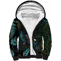 New Zealand Christmas Sherpa Hoodie Santa Riding Tui Bird Silver Fern