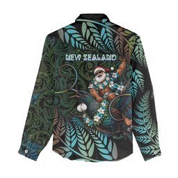 New Zealand Christmas Women Casual Shirt Santa Riding Tui Bird Silver Fern