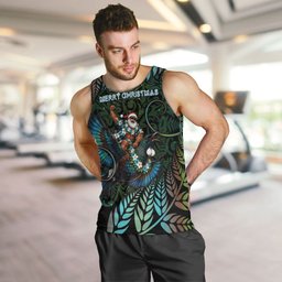 New Zealand Christmas Men Tank Top Santa Riding Tui Bird Silver Fern