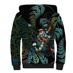 New Zealand Christmas Sherpa Hoodie Santa Riding Tui Bird Silver Fern