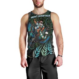 New Zealand Christmas Men Tank Top Santa Riding Tui Bird Silver Fern