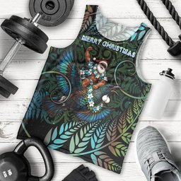 New Zealand Christmas Men Tank Top Santa Riding Tui Bird Silver Fern