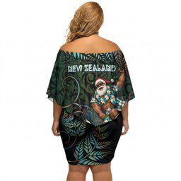 New Zealand Christmas Off Shoulder Short Dress Santa Riding Tui Bird Silver Fern
