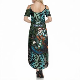 New Zealand Christmas Summer Maxi Dress Santa Riding Tui Bird Silver Fern