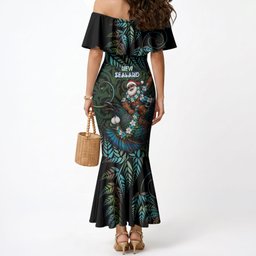 New Zealand Christmas Mermaid Dress Santa Riding Tui Bird Silver Fern