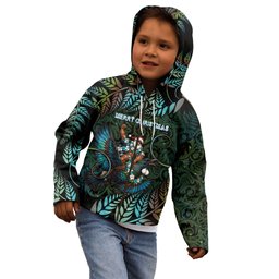 New Zealand Christmas Kid Hoodie Santa Riding Tui Bird Silver Fern