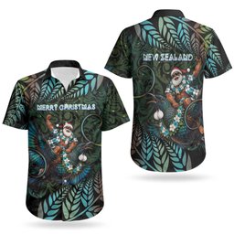 New Zealand Christmas Couples Matching Off Shoulder Maxi Dress and Hawaiian Shirt Santa Riding Tui Bird Silver Fern