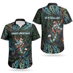 New Zealand Christmas Couples Matching Long Sleeve Bodycon Dress and Hawaiian Shirt Santa Riding Tui Bird Silver Fern