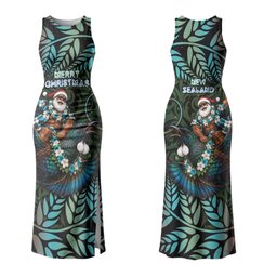New Zealand Christmas Couples Matching Tank Maxi Dress and Hawaiian Shirt Santa Riding Tui Bird Silver Fern