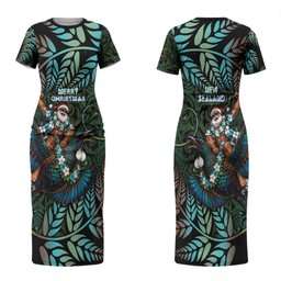 New Zealand Christmas Couples Matching Short Sleeve Bodycon Dress and Long Sleeve Button Shirt Santa Riding Tui Bird Silver Fern
