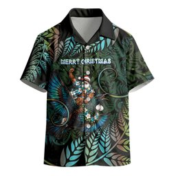New Zealand Christmas Kid Hawaiian Shirt Santa Riding Tui Bird Silver Fern