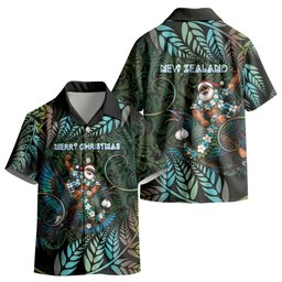 New Zealand Christmas Kid Hawaiian Shirt Santa Riding Tui Bird Silver Fern