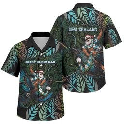 New Zealand Christmas Family Matching Off Shoulder Maxi Dress and Hawaiian Shirt Santa Riding Tui Bird Silver Fern