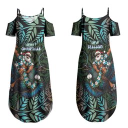 New Zealand Christmas Family Matching Summer Maxi Dress and Hawaiian Shirt Santa Riding Tui Bird Silver Fern