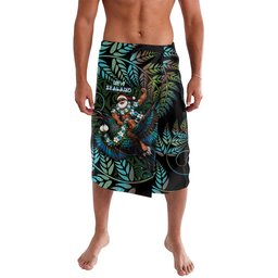 New Zealand Christmas Lavalava Santa Riding Tui Bird Silver Fern