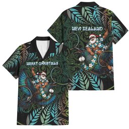 New Zealand Christmas Family Matching Summer Maxi Dress and Hawaiian Shirt Santa Riding Tui Bird Silver Fern