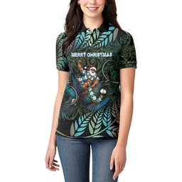 New Zealand Christmas Women Polo Shirt Santa Riding Tui Bird Silver Fern