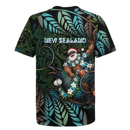 New Zealand Christmas Rugby Jersey Santa Riding Tui Bird Silver Fern